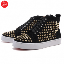 Christian Louboutin Mans Nubuck High Top Sneakers Gold Black