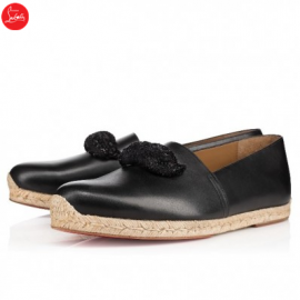 Christian Louboutin espoil flat Black Leather Mens Espadrilles