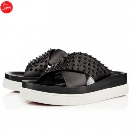 Christian Louboutin habib flat Black Leather Mens Sandals
