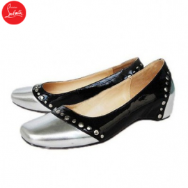 Christian Louboutin Black White Patent Mousse Clou Flats