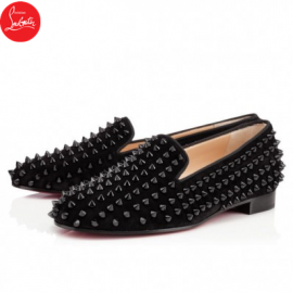 Christian Louboutin Rolling Spikes Flat Black Suede Women Loafer