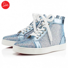 Christian Louboutin Louis Womens Strass Flat Aqua Leather Women 