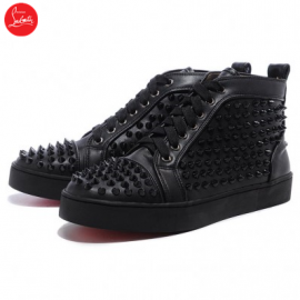 Christian Louboutin Mans Sticker Sheepskin Sneakers Black