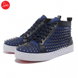 Christian Louboutin Mans Sticker Sheepskin Sneakers Blue