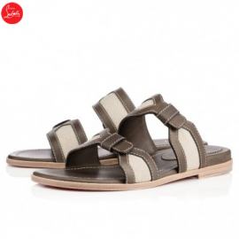 Christian Louboutin ours flat Mastic Cotton Leather Mens Sandals