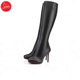 Christian Louboutin Botalili 100mm Black Leather Women Tall-Boot