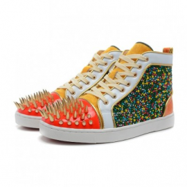 Christian Louboutin Lou Spikes Mens Flat Green Orange