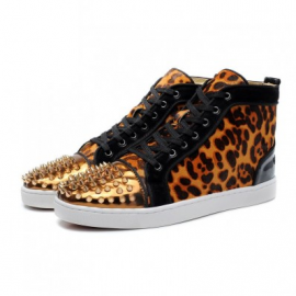 Christian Louboutin Lou Spikes Mens Flat Black Gold