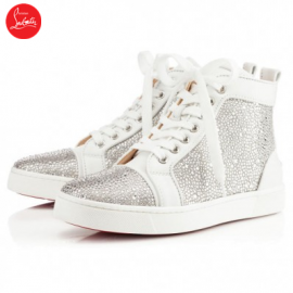 Christian Louboutin Louis Womens Strass Flat White Leather Women