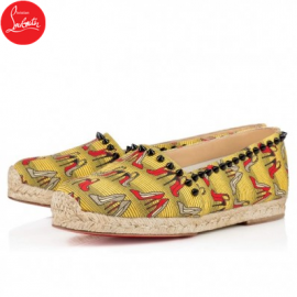 Christian Louboutin ares flat Jaune Cotton Womens Espadrilles Fl