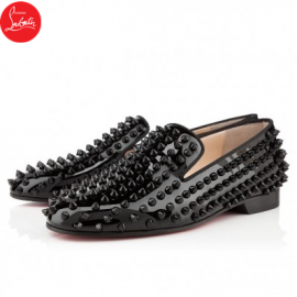Christian Louboutin rolling spikes Black Patent Leather Womens L