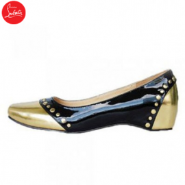 Christian Louboutin Black Gold Patent Mousse Clou Flats