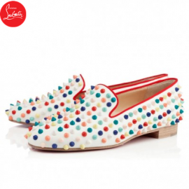 Christian Louboutin Rolling Spikes Flat White Multi Women Loafer