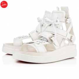 Christian Louboutin marathon flat White Leather Mens Sandals