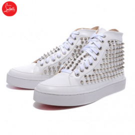 Christian Louboutin Mans White Patent Leather Silvery Sticker Sneakers