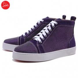 Christian Louboutin Men Glitter Nubuck High Top Sneakers Purple