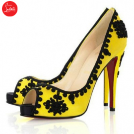 Christian Louboutin Very Brode Suede Chinese Knot Peep Toe Pumps Yellow