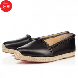 Christian Louboutin ares flat Black Leather Womens Espadrilles F